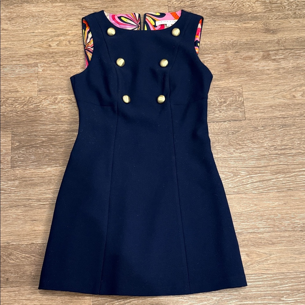 Trina Turk Navy Dress with Gold Accents